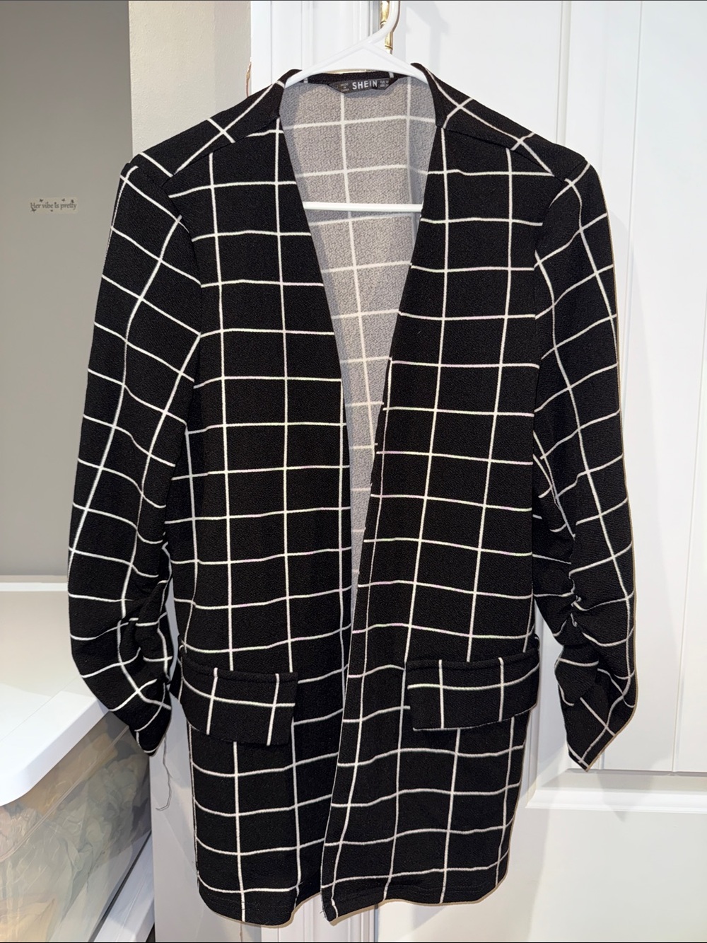 SHEIN Black Blazer with White Windowpane Grid